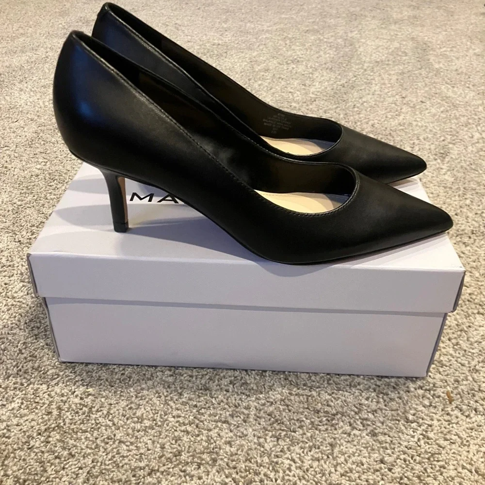 Marc Fisher Alola Black Leather Pointed Toe Stiletto Pumps Heels Womens 6.5M NWB